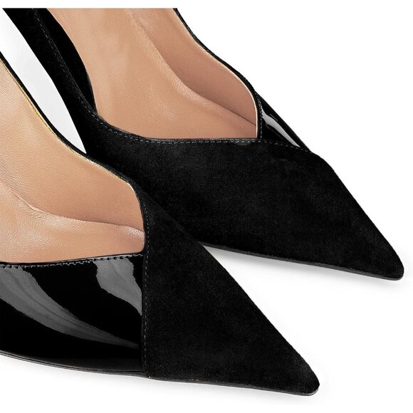 Women's Black Pointed Toe Pumps Patent Suede Heel Stiletto Slip On High Heels - Picture 6 of 6